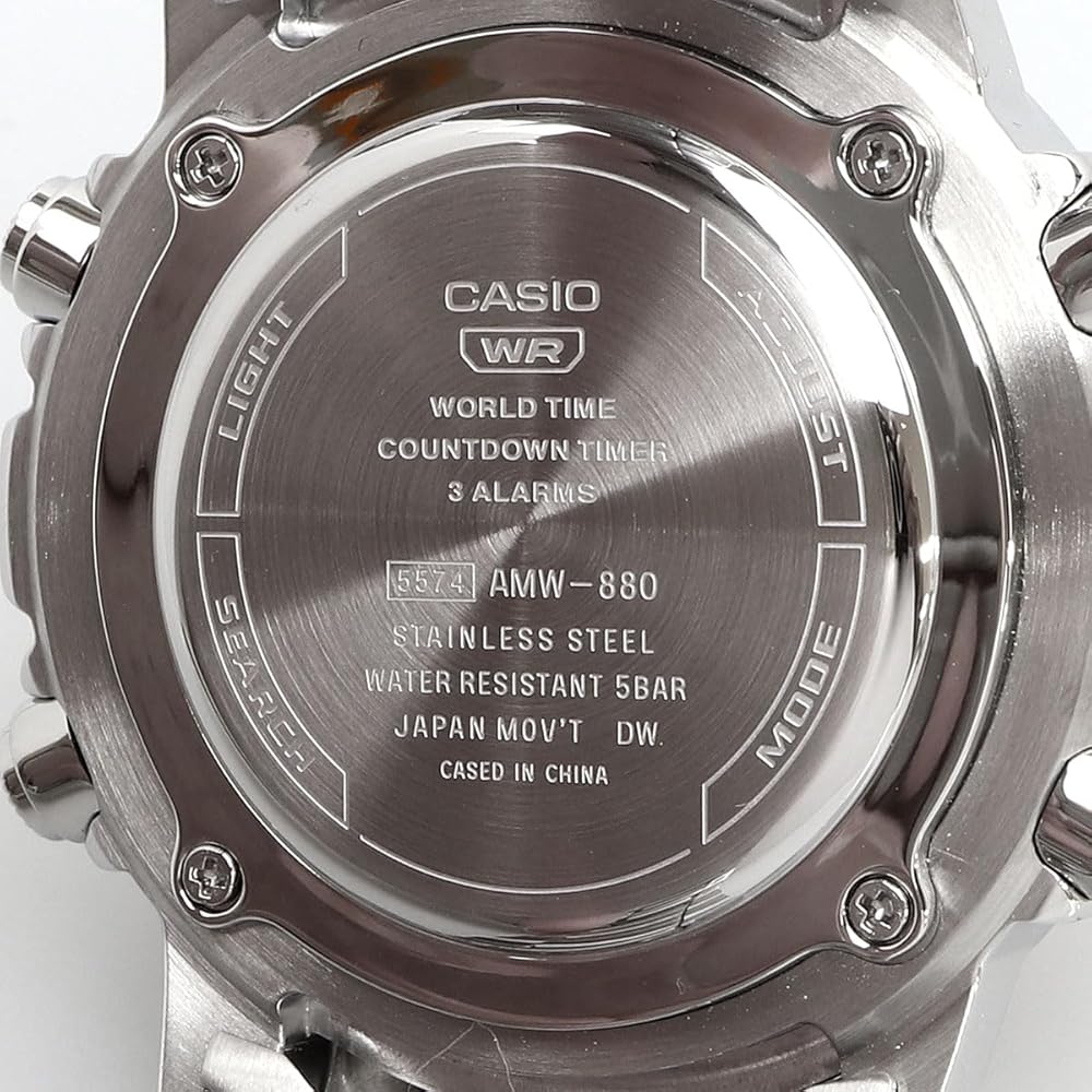 Casio World Time Analog-Digital Quartz Men's Watch AMW-880D-9AV Orange Yellow Metal Band International Model