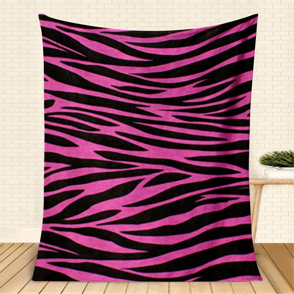Pink Zebra Print Flannel Blanket, Bold Animal Stripe Pattern Throw, Soft Cozy for Fashion Lover Home Decor, Warm Sofa Couch Gift