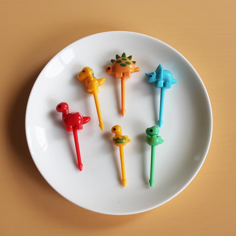 6Pcs Animal Farm Dinosaur Fruit Fork Mini Cute Cartoon Children Snack Cake Dessert Pick Toothpick Bento Lunches Party Decoration