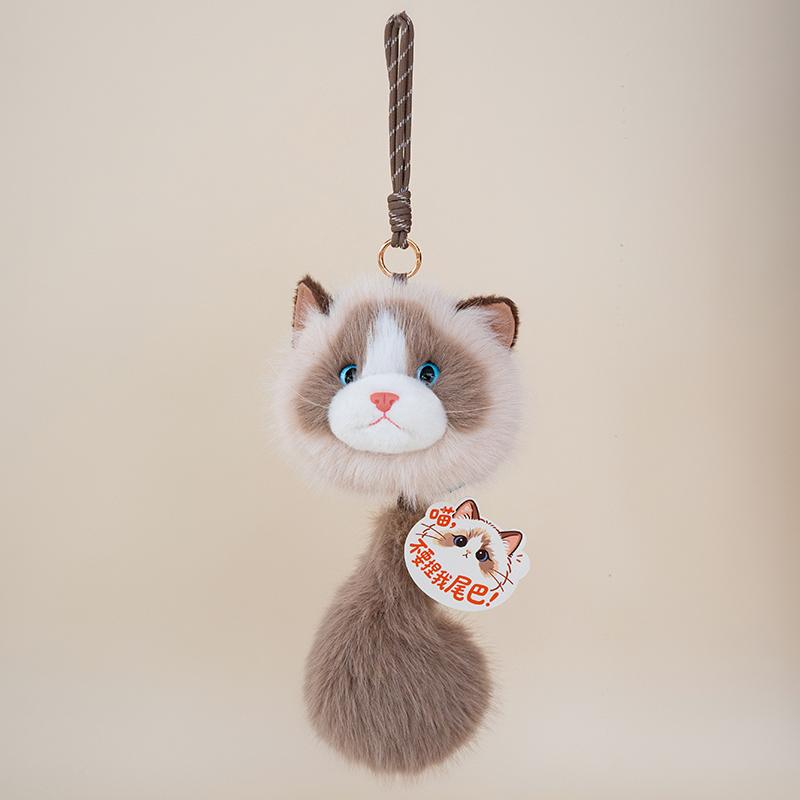Amüsante Stoffkatzen-Stofftiere mit großem Schwanz, flauschige, lebensechte Haustier-Kätzchen, hängende Puppen, niedliche Münzbeutel, Taschen, Dekoration, Begleiter für Ausflüge 33cm