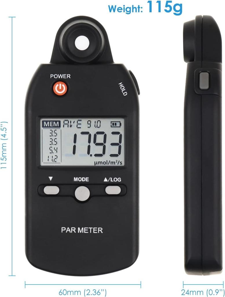 Advanced quantum sensor PAR meter for accurately measuring photosynthetic activity in indoor and outdoor plants.