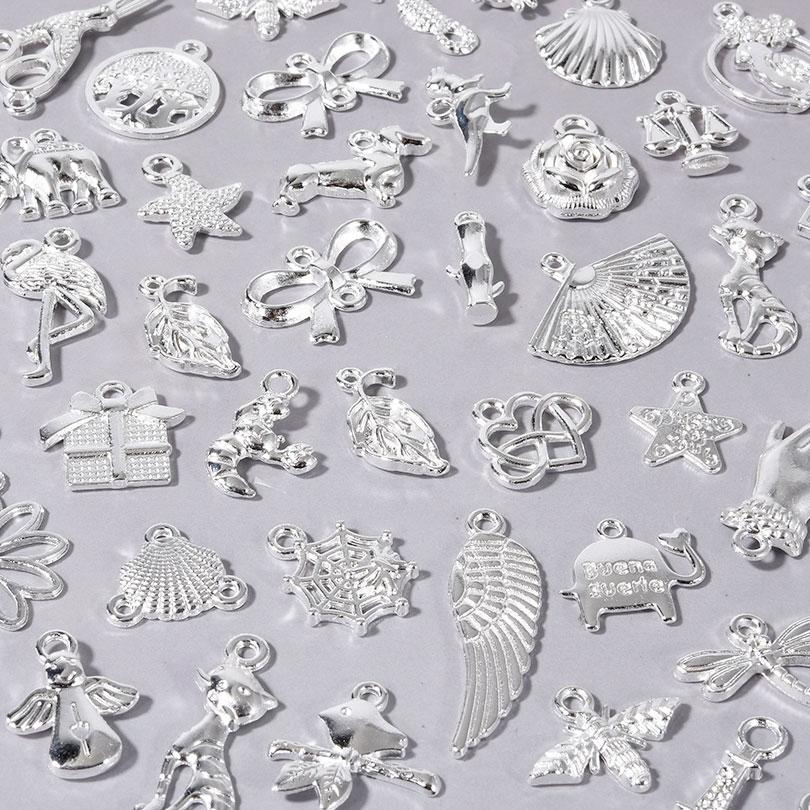 Bright Silver Color Random Mix Charm Hand Flamingo Animal Pendant Charms For Jewelry Making Supplies Handmade Bracelets Material