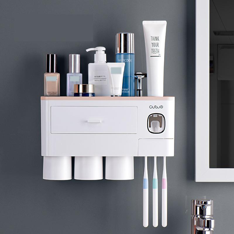 Toothbrush Holders Bathroom Decor with Toothpaste Dispenser, 2/3/4 Cups Toothbrush Holder Wall Mounted Bathroom Accessories