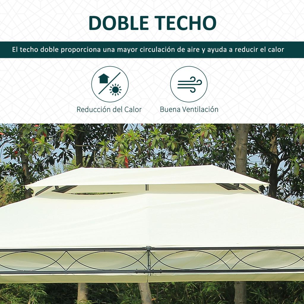 Garden Gazebo, 4 x 3 m, Double Roof, Anti-UV Steel, 400 x 300 x 280 cm, Cream