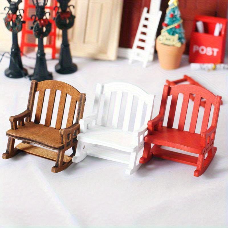 Dollhouse European Vintage Wooden Rocking Chair Mini Christmas Decoration Set Accessories