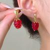 Cute Raspberry Shaped Drop Earrings 3D Red Fruit Dangle Earrings for Women