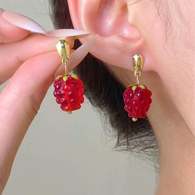 Orecchini a Pendente a Forma di Lampone Carino Orecchini Pendenti Frutto Rosso 3D per Donne