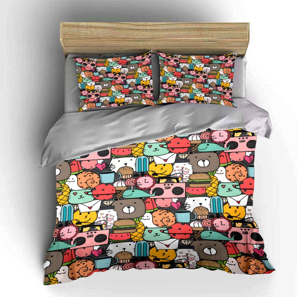 Cute Cartoon Animals Pattern Bedding Duvet Cover Set (1*Duvet Cover 2*Pillowcases, Without Duvet Insert)