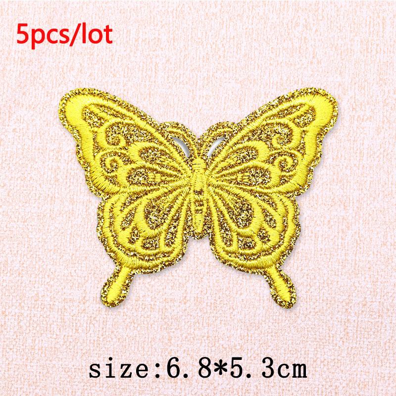 5Pcs/Lot Glitter Butterfly Bow Iron on Patches - Embroidered Patches on Clothes Bags Hats Jackets Decor