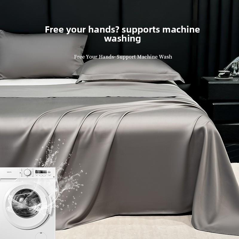 Ice Silk Bed Sheet Set Summer Cooling Solid Color Soft Durable Machine Washable Dormitory Single Bedding Set