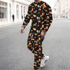 Men Black Base Farm Animal Pumpkin Sunflower Full Print Long Sleeve Sweatshirt Jogger Pants Two Piece Suit
