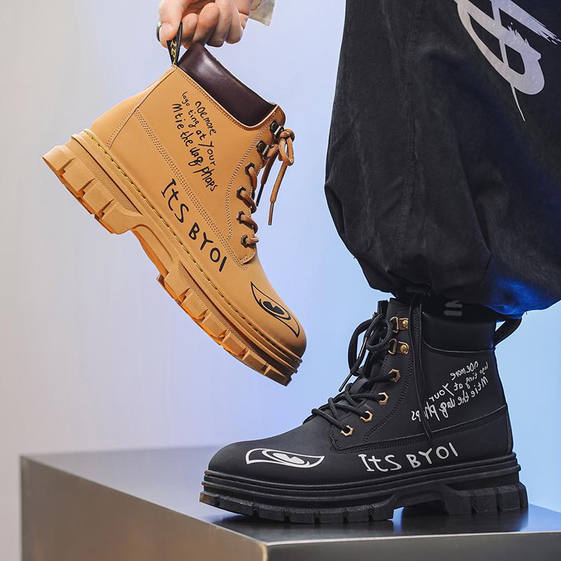 Nowe modne jesienne i zimowe męskie wysokie buty Martin dla studentów, mężczyzn i chłopców, modne buty robocze z miękką podeszwą, ochrona pracy, trampki Martin