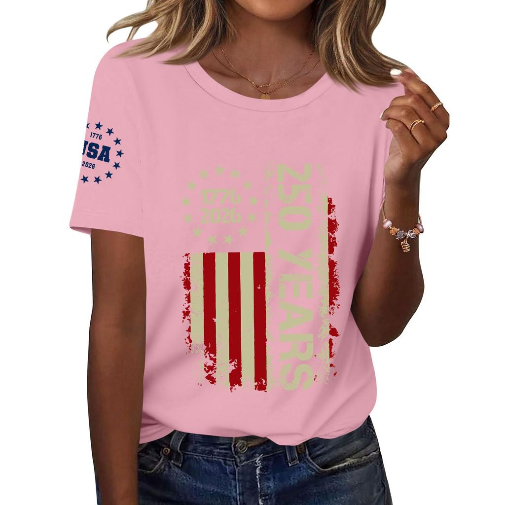Moda feminina casual estampado manga curta gola redonda pulôver tops