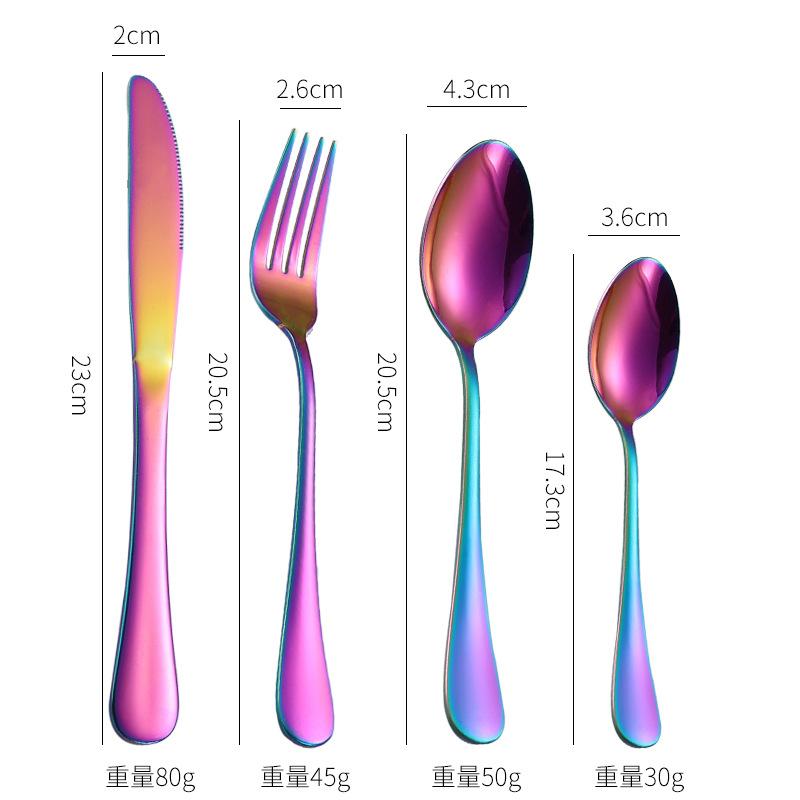 

20Pcs/Lot Multicolor Flatware Set Stainless Steel Dinner Forks Spoon Knife with Titanium Plating Rainbow Cutlery Dinner Set