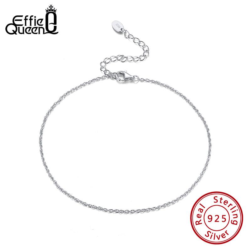 Effie Queen 925 Sterling Silver 1mm Link Chain Anklet for Women Simple Stylish Adjustable Waterproof Summer Beach Jewelry SA06