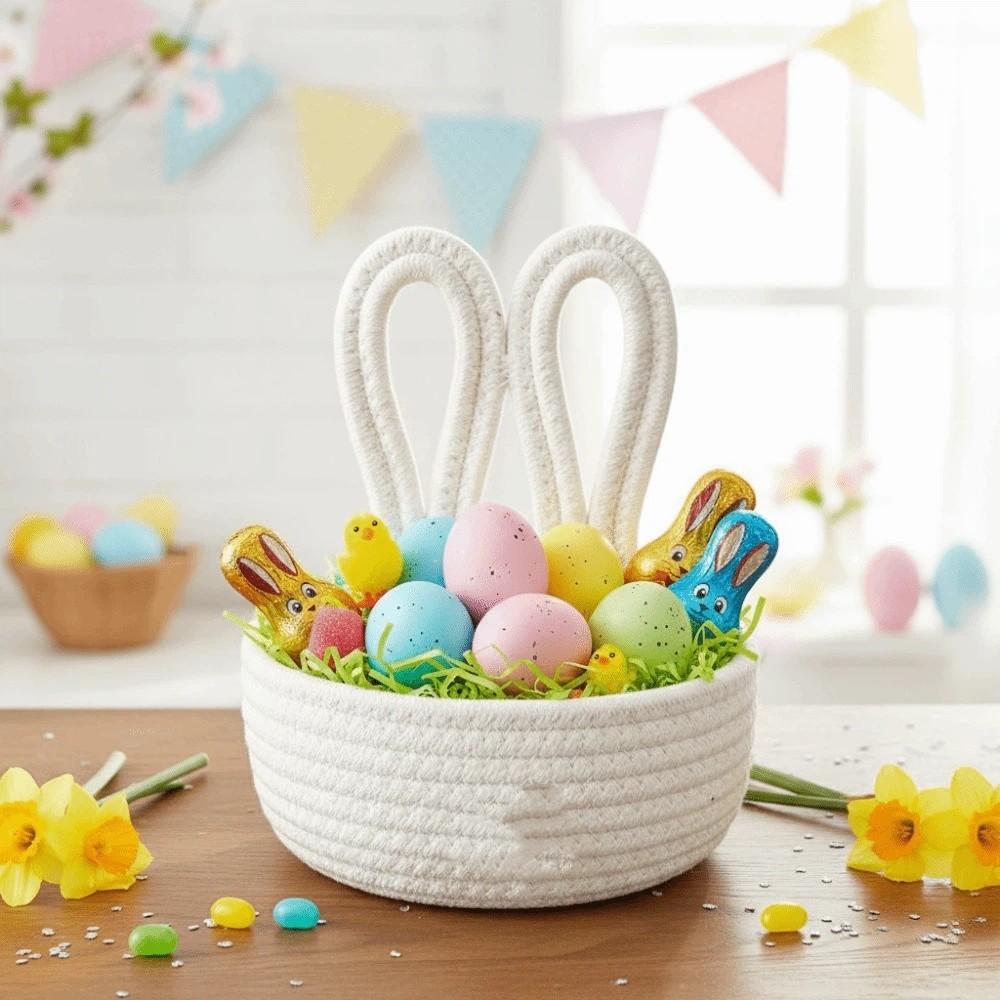 Cotton Rope Rabbit Storage Basket Cartoon Toys Storage Basket Easter Bunny Basket  Home Table Decor