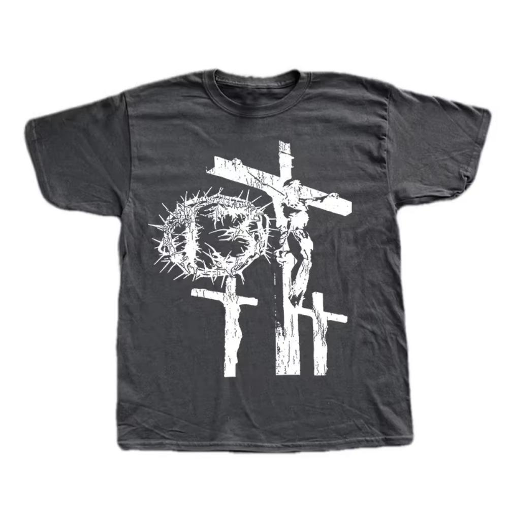 Streetwear Y2K Cotton T-shirt Harajuku Graphic Print Oversized Punk Short Sleeve T-shirt Rock Goth Retro Top Hip Hop Tee Fashion