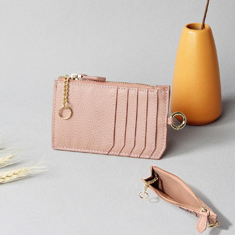 Japanese Style Ultra-Thin Mini Coin Wallet with Zipper and Multi-Card Slots In Genuine Leather