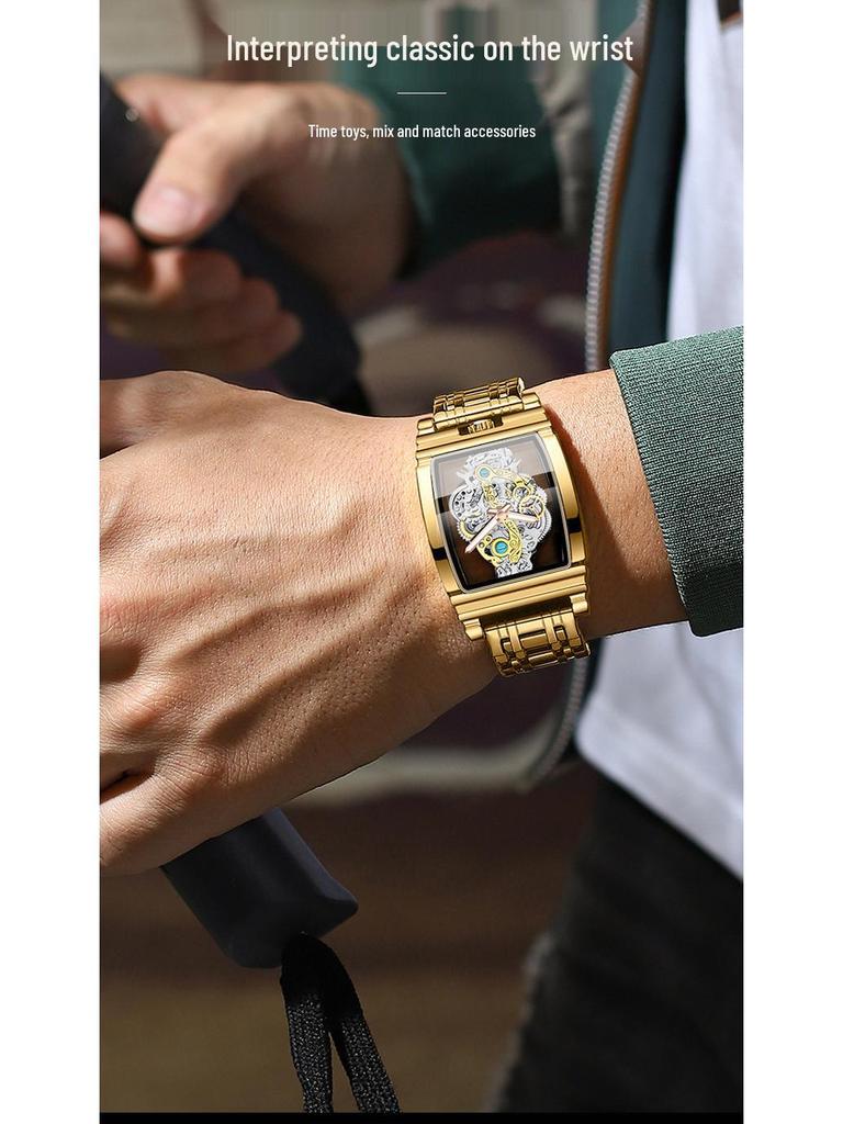 Men's Fashion Tourbillon Genuine Leather Motorcycle Watch - Waterproof & Luminous