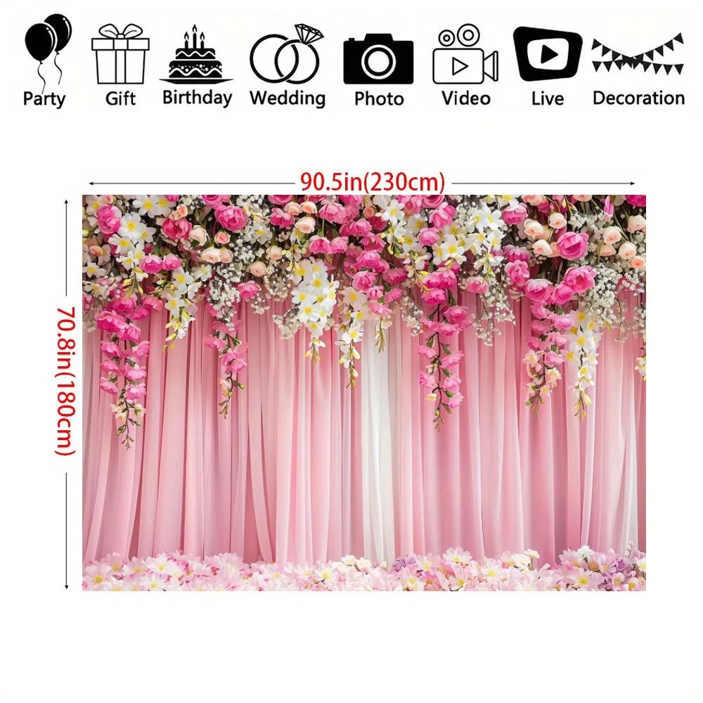 1pc Flower photography background Wedding - birthday pink flower background banner flower photography background Dessert table