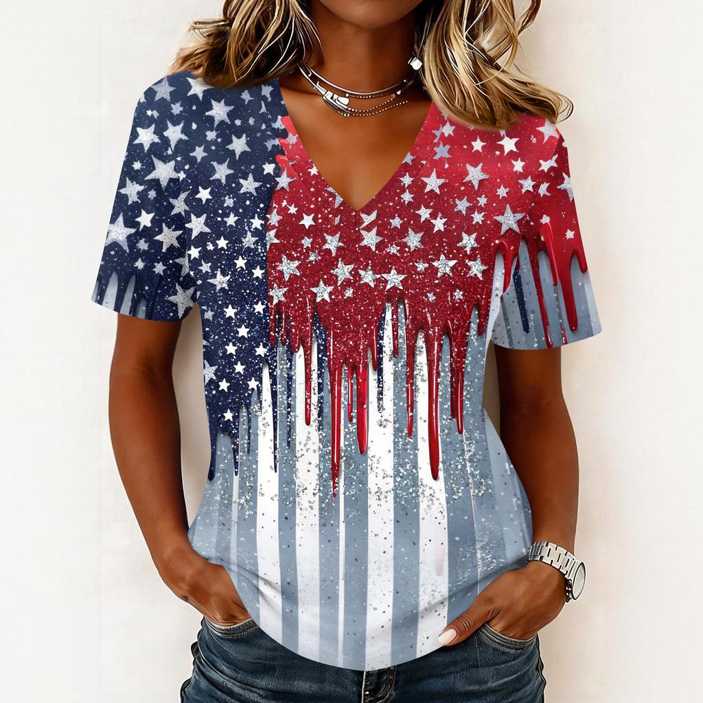 Shirts For Women Trendy V Neck T Shirts Casual Printed Blouse Tops For Women