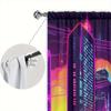 Future City Painting Printed Curtain for Home Decor - Rod Pocket Window Treatment for Bedroom, Kitchen, Living Room