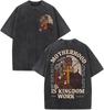 Summer Cross Printed T-shirt Vintage Washed Oversized T Shirt Casual Short Sleeve O-Neck Cotton Tees Tops Men's Unisex Clothing