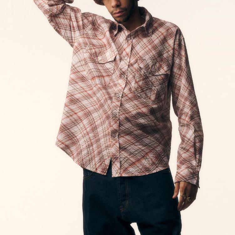 Palace Warp Check Long Sleeve Shirt Men Tops Red P22SHT063