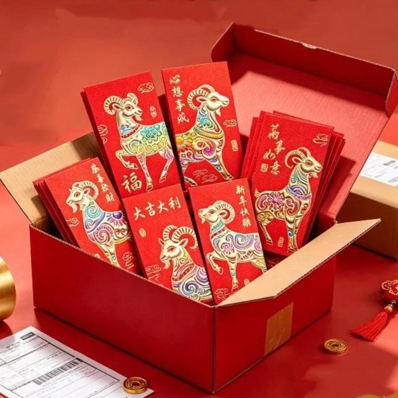 Year of the Goat Lucky Red Envelopes 6Pcs Premium Matte Paper Hongbao for Spring Festival Holiday Gift Giving Events
