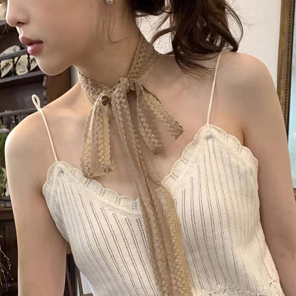 Female Pastoral Style Lace Scarf Elegant Girl Embroidery Long Scarf Fashion Camping Shopping Lace Scarf Comfortable