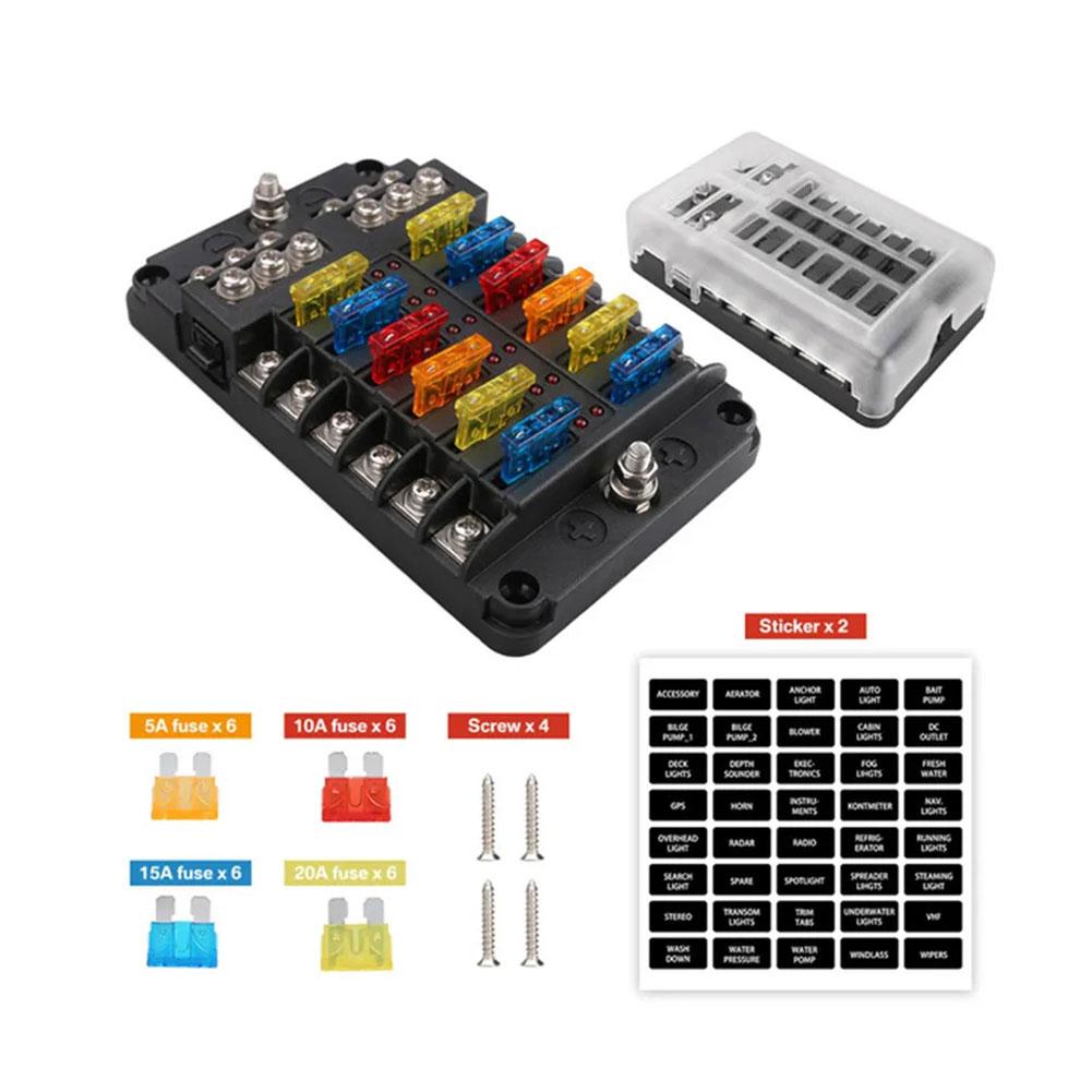 Car Boat Fuse Box Holder With 6 Ways 12 Ways Fuse Holder Block Warning Indicator 12V 36V Power Distribution Panel Board Fuses4