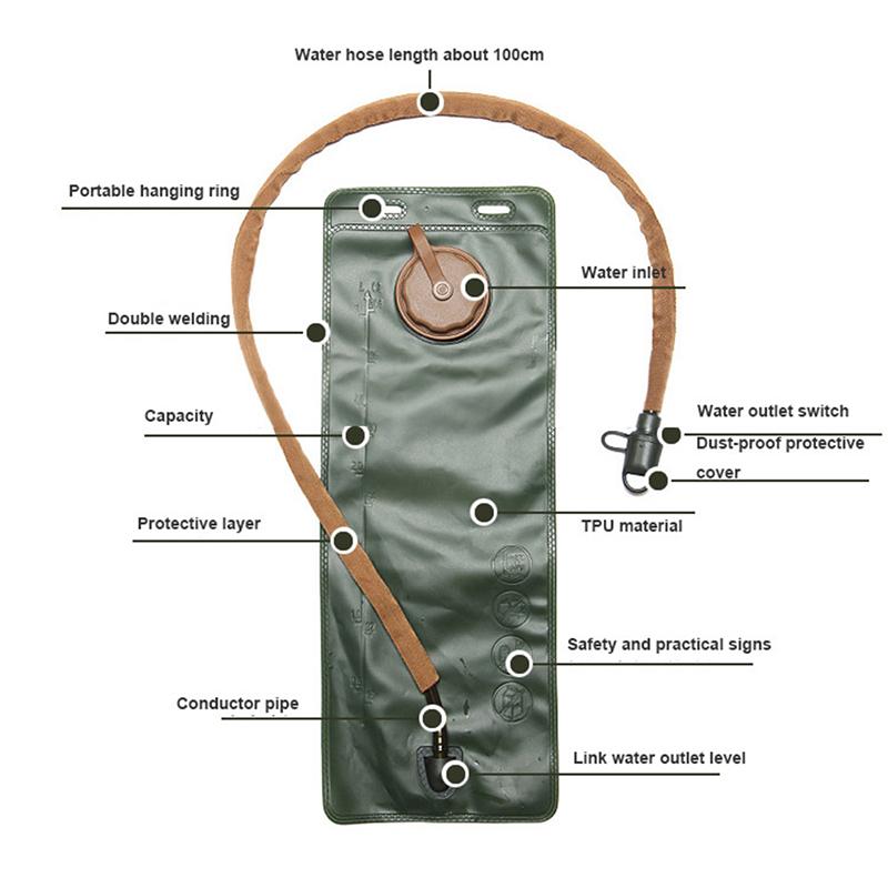 Folding Water Bag With Drinking Tube 3L Hydration Bladder Leak Proof Outdoor