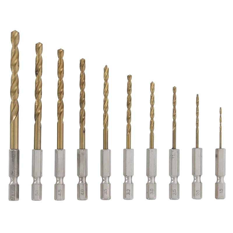 Takagi EARTH MAN Titanium Coated Metalworking Drill Bits, Hex Shank, 10-Piece Set
