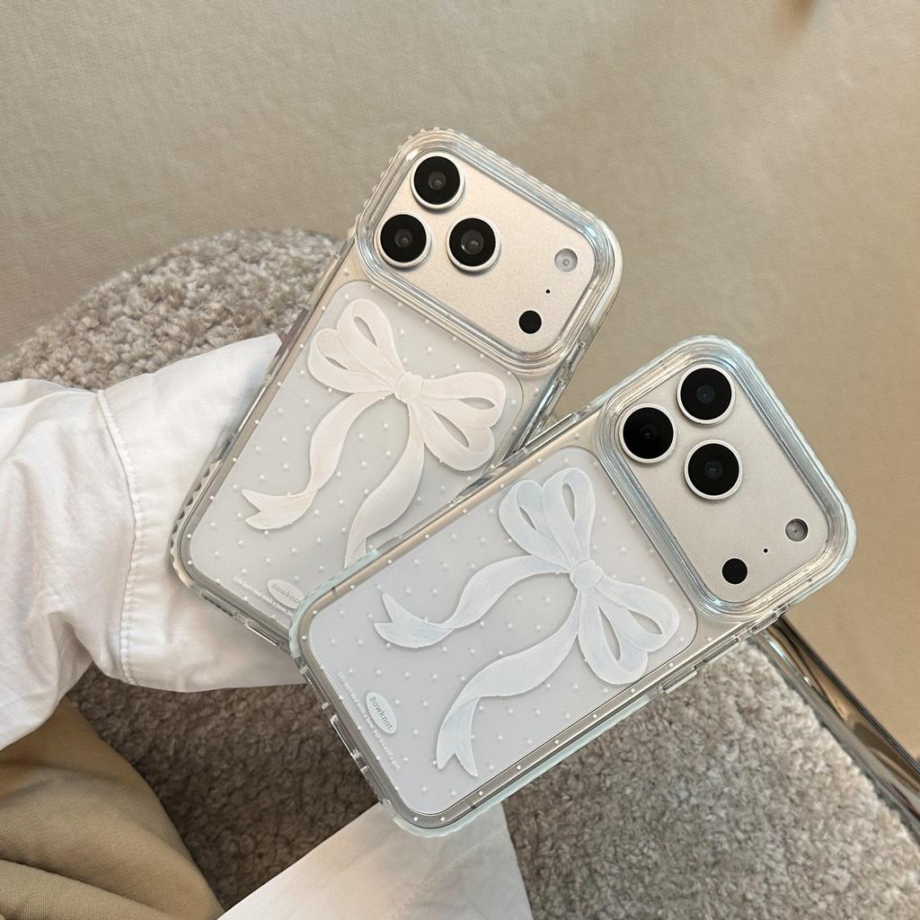 Blue and white bow iphone17promax Apple 17 mobile phone case 13 suitable for 16 niche 11 anti-drop 14 transparent