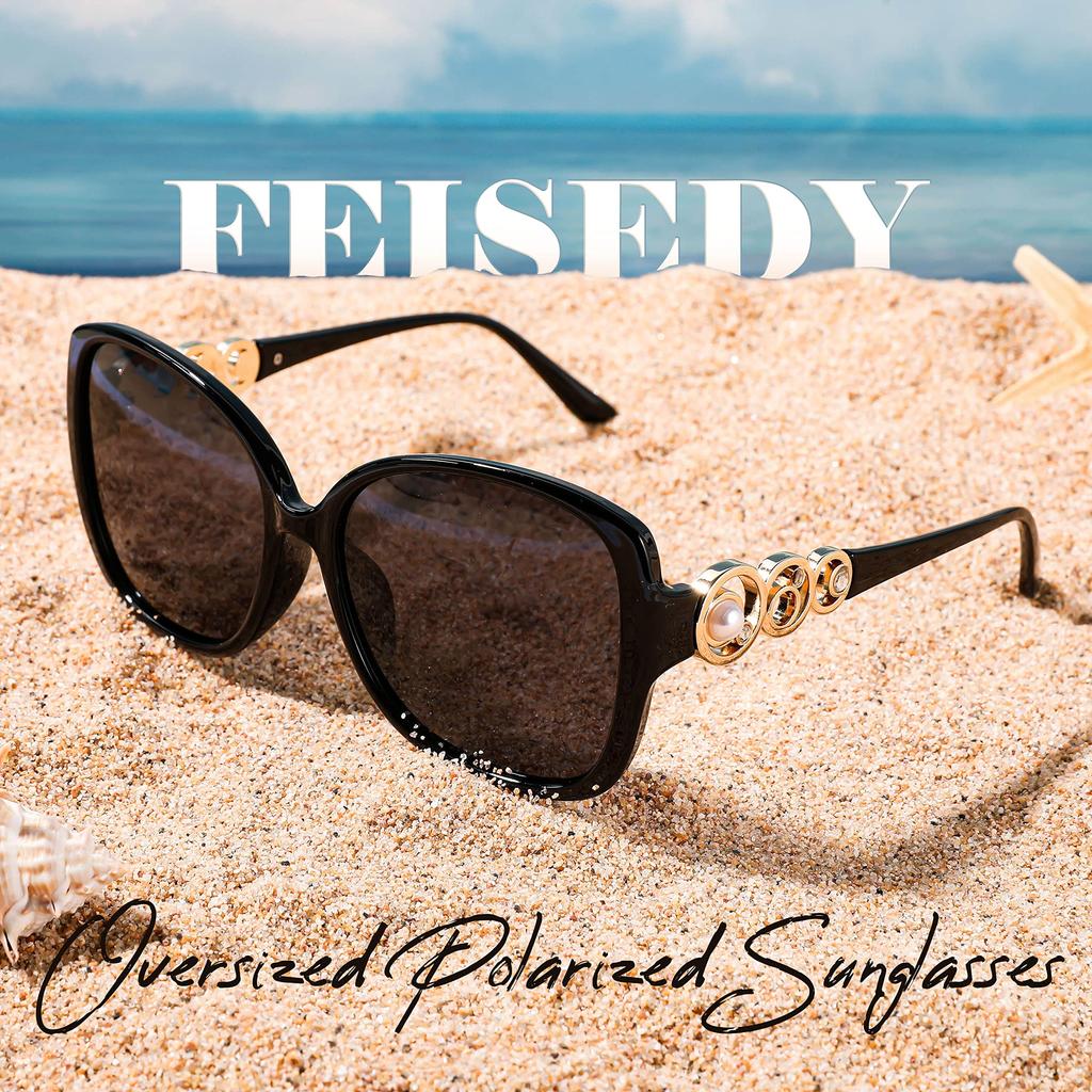 FEISEDY Polarized Pearl Sparkling Extra Large Fashion UV for B2821 Women's Sunglasses, Square, Frame, Designer, Protection, Sports, Fishing,