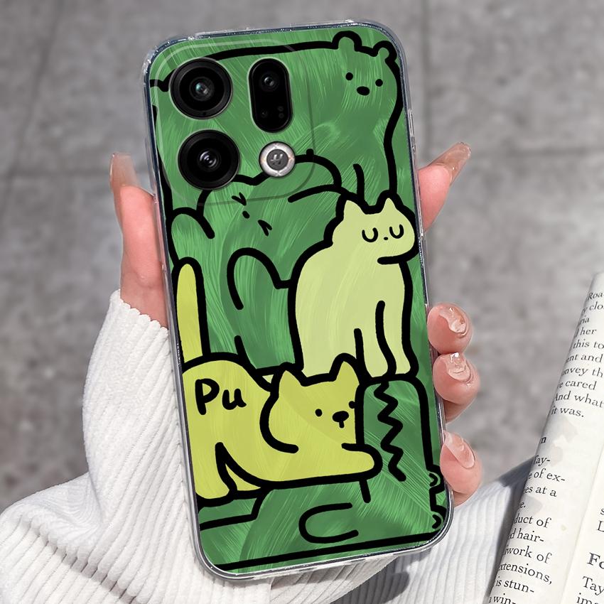 For Oppo Find X9 X8 X7 X5 Pro X2 Lite Reno8 Pro Pro+ Phone Case Black Cat Wine Glass Patterns Transparent TPU Protection Covers For Oppo Bumper Casing