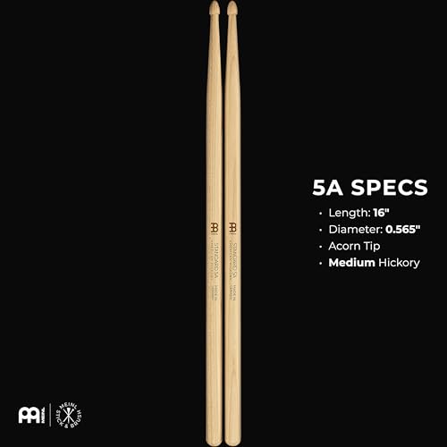 MEINL Stick & Brush Meinl Standard Hickory Drumsticks with Acorn Tip, 5A, SB101 (406 x 14.4mm)