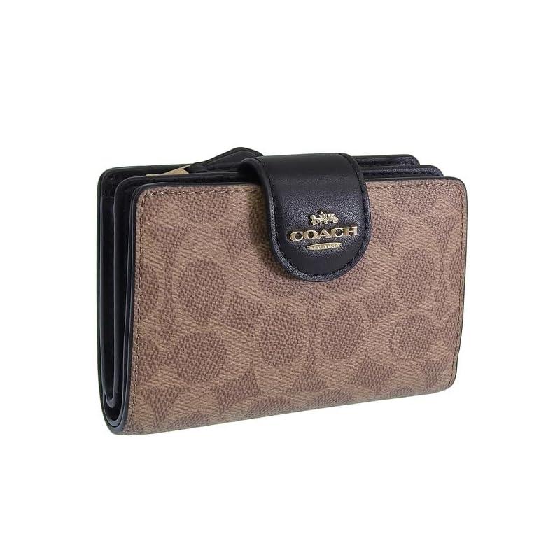 

[coach] wallet ladies bifold folding wallet compact outlet brand medium corner zip wallet signature canvas CW786 COACH (TAN/BLACK/Beige) [product]