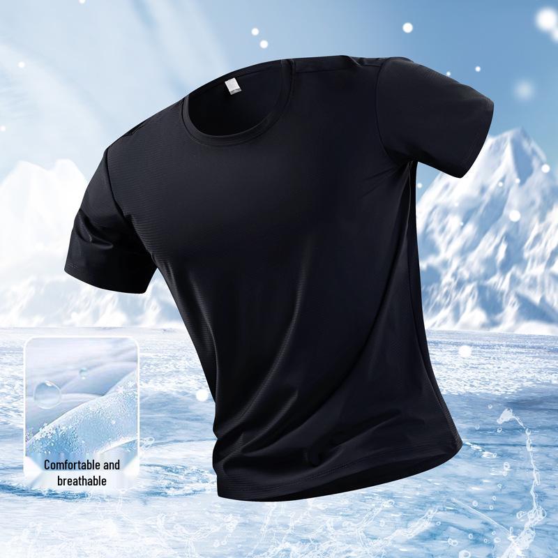 Herren Quick-Dry Sommer Eisseide T-Shirt - Elastisch, Rundhals, Kurzarm mit Logo-Print für Outdoor Fitness 2XL white