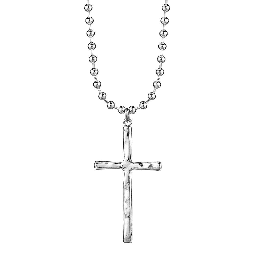 Beaded Chain Cross Pendant Necklace