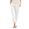 Pantalones casuales de algodón y lino para mujer, de color liso y con bolsillos grandes