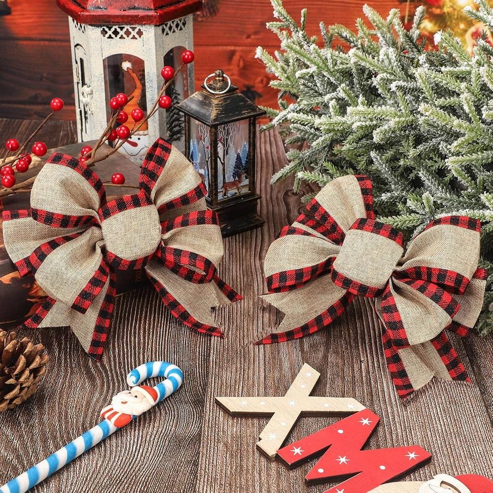 3PCS Christmas Bows for Wreath Red White Snowflake Bow Winter Xmas Tree Craft Bows for New Year Christmas Party Supplies