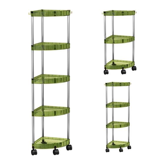 Corner Storage Rack with Wheels Large Capacity Multi-layer Strong Load-bearing Easy Assembly Vanity Tray Floor Storage Holder
