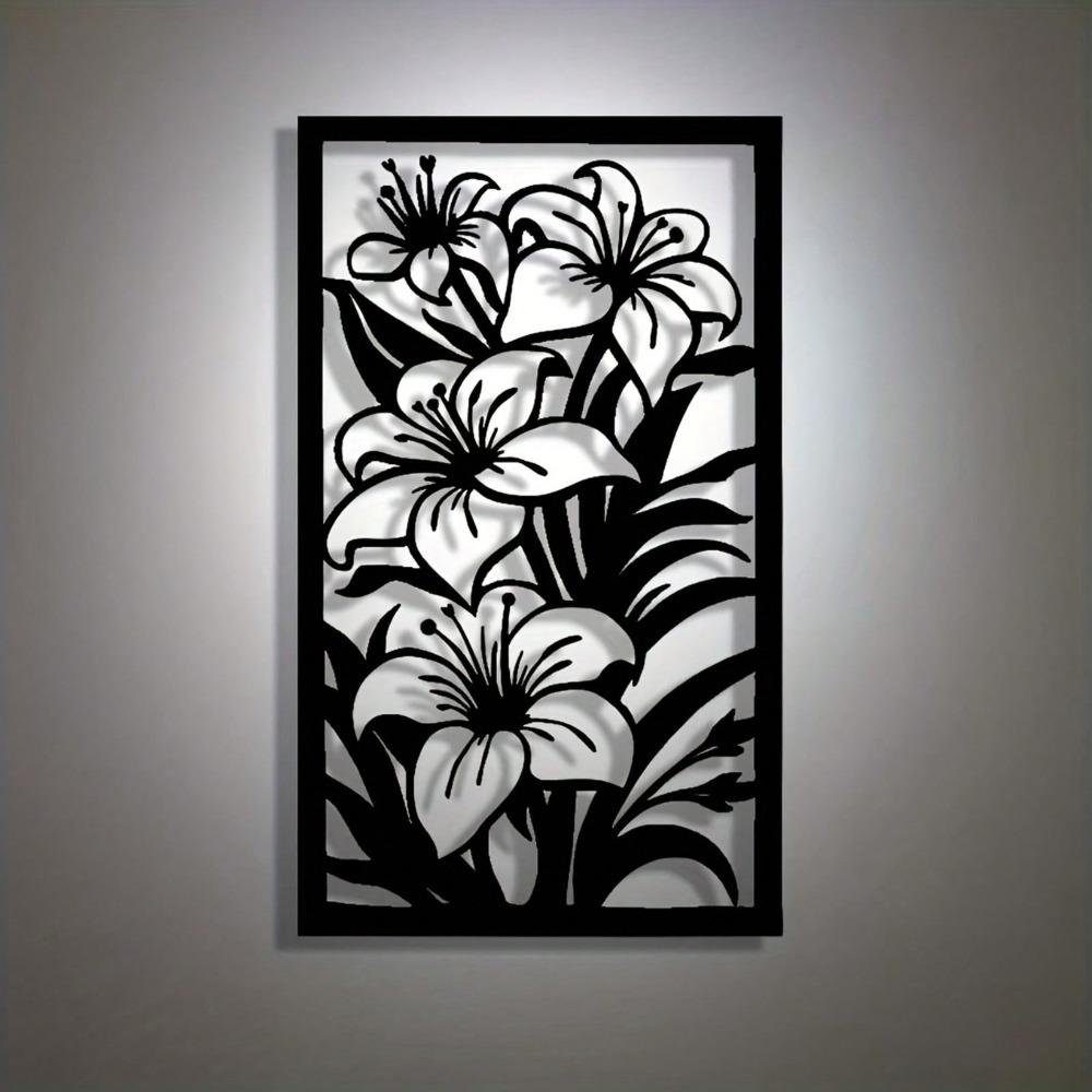 Laser Cut Metal Wall Art Lily Flower Decor for Home Office Living Room Bedroom Garden Gift