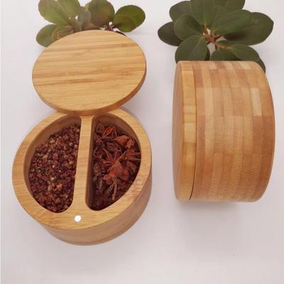 Bamboo Dual-Compartment Rotating Seasoning Jar with Lid
