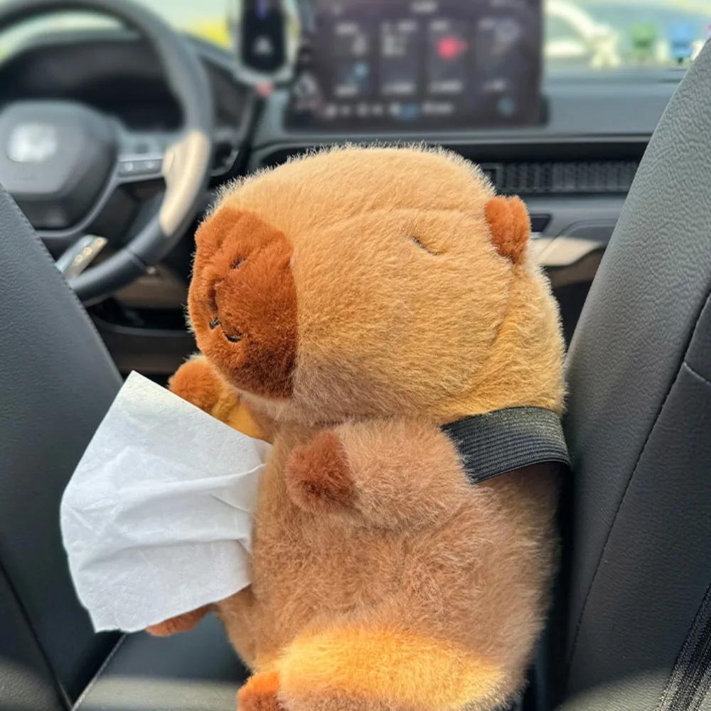 Cute Plush Capybara Car Tissue Box Car Armrest Box Creative Paper Drawing Box Multi functional Hanging Tissue Kawaii Anime Toys