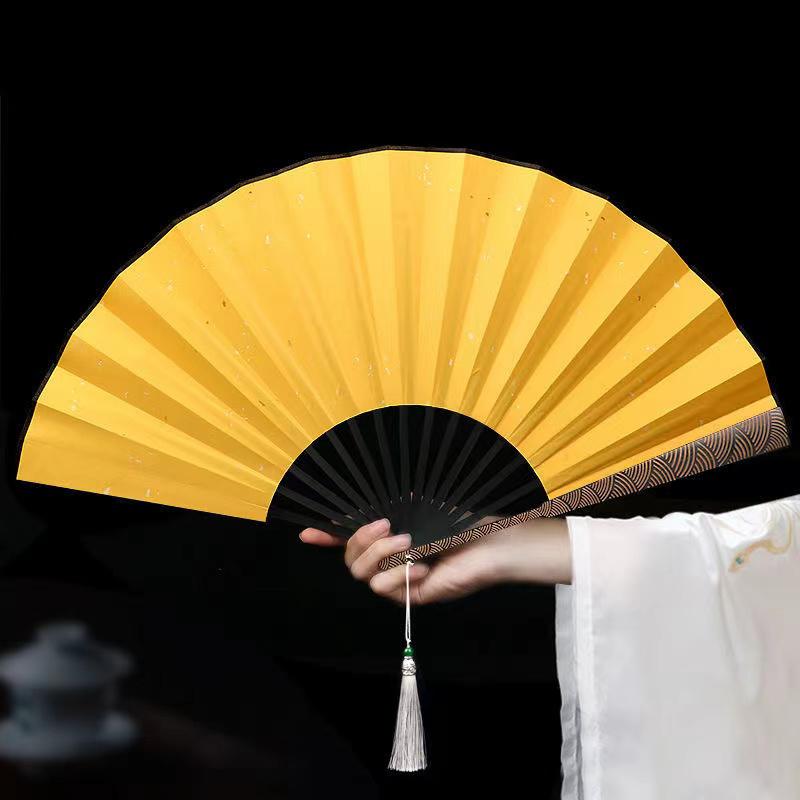 solid color large folding fan- Bamboo and wood on canvas hand fan Outdoor Portable Folding Fan Home Decor Crafts lettering gift