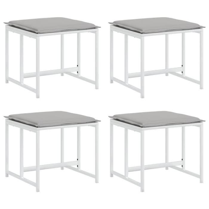 VidaXL Tabourets de jardin avec coussins 4pcs blanc acier et textilène, siège de jardin, tabouret d'extérieur, siège cube, 4008588