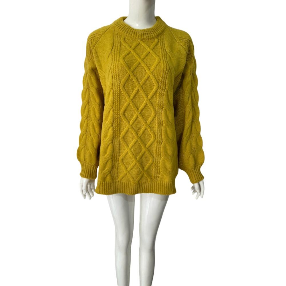 New Autumn and Winter Knitted Twist Loose Round-neck Knitted Sweater, Thickened Pullover Sweater with Thick Stitches