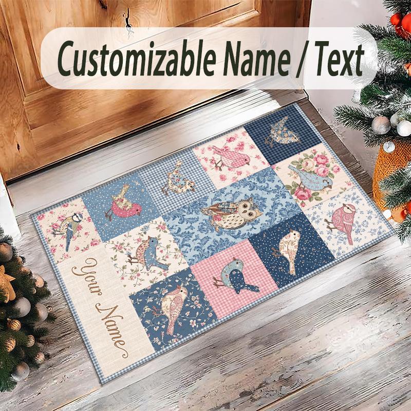 Birds Theme Crystal Velvet Floor Rug Personalized Custom Name Text Warm Carpet Home Decoration